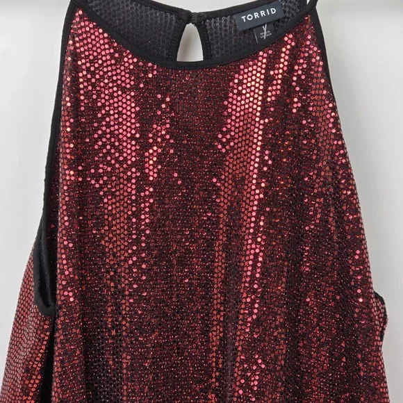 Torrid 1X Red Sequin Halter Tank Top Glitter Sparkle Night Out Party - Picture 3 of 9
